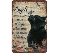asbwuo Don't Always Have Wings Sometimes They Have Whiskers Tin Sign Vintage Floral Black Cat Cat Lovers Gift Vintage Plaque Metal Man Cave Bar Pub Club Home Wall Decoration 8x12 Inch