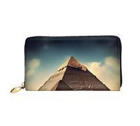 asbwuo Dreaming of the Pyramids of Khufu Print Leather Wallet for Men, Slim Bifold with Full-Print Design, Secure Zipper Closure, RFID Blocking