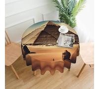 asbwuo Dreaming of The Pyramids of Khufu Round Decorative Long Tablecloth, Wrinkle-Resistant, Stain-Resistant, Waterproof, 60-inch Round, Polyester Fabric, Suitable for Restaurants/Kitchens/Parties.