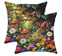 asbwuo Fanciful Floral Throw Pillow Covers Set of 2, Colorful Mushroom Garden Cushion Cases, Vibrant Spring Home Decor for Couch Sofa Bed 20x20 Inch