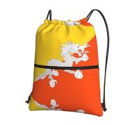 asbwuo Flag of the Kingdom of Bhutan Printed drawstring sports backpack zippered drawstring backpack suitable for hiking and fitness
