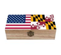 asbwuo Flag of U.S.A And Maryland Wooden Decorative Boxes with Hinged Lid Keepsake Treasure Chest Box Jewelry Craft Organizer