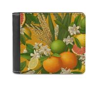 asbwuo Flowers Oranges Lemons Wheat Soft PU Leather Bifold Wallet, Coin Purse Credit Pass Case, Durable Card-Holder Slim Billfold for Men Woman Money Storage