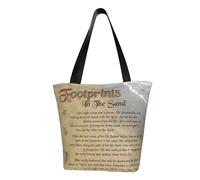 asbwuo Footprints In The Sand Poem Shoulder Bag, High-Density Polyester Tote With Zipper Closure & Inner Pocket, Spacious & Lightweight For Market, Beach & Travel