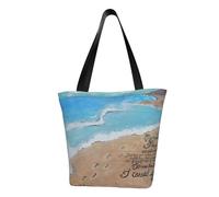 asbwuo Footprints In The Sand Shoulder Bag, High-Density Polyester Tote With Zipper Closure & Inner Pocket, Spacious & Lightweight For Market, Beach & Travel