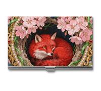 asbwuo Fox Fern Bloom Business Card Holder Slim Metal Credit Card Case with Buckle Closure ID Cards Organizer for Men and Women Portable Business Cards Wallet for Pocket & Briefcase