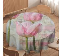 asbwuo French Country Tulip Round Tablecloth, Washable Magic Musical Notes Table Cover for Kitchen Dining Outdoor Holiday Decor, 50 Inch