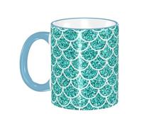 asbwuo Glitter Teal Mermaid Scales Coffee Mug with Handle Tea Cup Mug Drinking Cups Ceramic Reusable Funny Novelty Coffee Mugs Travel Cup Drinkware Accessories for Home Office Cups Gifts 11oz
