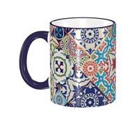 asbwuo Gorgeous Colorful Moroccan Tiles Coffee Mug with Handle Tea Cup Mug Drinking Cups Ceramic Reusable Funny Novelty Coffee Mugs Travel Cup Drinkware Accessories for Home Office Cups Gifts 11oz