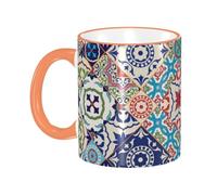 asbwuo Gorgeous Colorful Moroccan Tiles Coffee Mug with Handle Tea Cup Mug Drinking Cups Ceramic Reusable Funny Novelty Coffee Mugs Travel Cup Drinkware Accessories for Home Office Cups Gifts 11oz