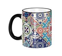 asbwuo Gorgeous Colorful Moroccan Tiles Coffee Mug with Handle Tea Cup Mug Drinking Cups Ceramic Reusable Funny Novelty Coffee Mugs Travel Cup Drinkware Accessories for Home Office Cups Gifts 11oz