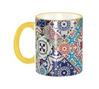 asbwuo Gorgeous Colorful Moroccan Tiles Coffee Mug with Handle Tea Cup Mug Drinking Cups Ceramic Reusable Funny Novelty Coffee Mugs Travel Cup Drinkware Accessories for Home Office Cups Gifts 11oz