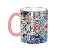 asbwuo Gorgeous Colorful Moroccan Tiles Coffee Mug with Handle Tea Cup Mug Drinking Cups Ceramic Reusable Funny Novelty Coffee Mugs Travel Cup Drinkware Accessories for Home Office Cups Gifts 11oz