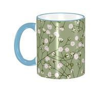 asbwuo Green Sage White Small Flowers Coffee Mug with Handle Tea Cup Mug Drinking Cups Ceramic Reusable Funny Novelty Coffee Mugs Travel Cup Drinkware Accessories for Home Office Cups Gifts 11oz