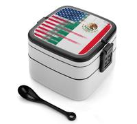 asbwuo Half American Half Mexican Flag Stackable Bento Box for Adults Double Layer Lunch Boxes Set with Spoon and Invisible Handle