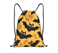 asbwuo Halloween Bat Yellow Black Evil Scary Spooky Drawstring Backpack Lightweight Sports Gym Bag With Adjustable Shoulder Straps For Fitness Yoga Travel Soccer Volleyball Small