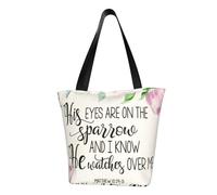 asbwuo His Eyes Are On The Sparrow Shoulder Bag, High-Density Polyester Tote With Zipper Closure & Inner Pocket, Spacious & Lightweight For Market, Beach & Travel