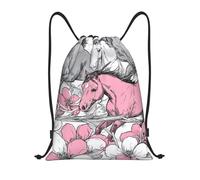 asbwuo Horse Floral Pattern Artwork Drawstring Backpack Lightweight Sports Gym Bag With Adjustable Shoulder Straps For Fitness Yoga Travel Soccer Volleyball Medium