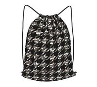 asbwuo Houndstooth Large Silver Outdoor Leisure Drawstring Backpack, Lightweight Waterproof Sports Bag For Men & Women - Gym, Yoga, Travel