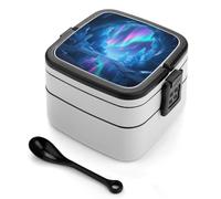 asbwuo Ice Cave Wonders Bento Box Double Layer Lunch Box for Adults with Spoon and Handle Bento Boxes Leakproof One-Piece Stackable Lunchbox for Work Picnics and Travel