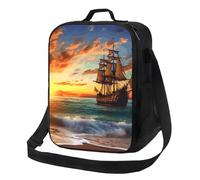 asbwuo Insulated Lunch Box for Men Women Reusable Lunch Bag Pirate Ship in The Sunset Cooler Tote Bags for Work Picnic