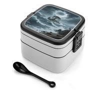 asbwuo Island on The Sea Bento Box Double Layer Lunch Box for Adults with Spoon and Handle Bento Boxes Leakproof One-piece Stackable Lunchbox for Work Picnics and Travel