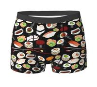 asbwuo Japanese Sushi Black Print Mens Boxer Briefs Active Stretch Breathable Comfortable Underwear,Daily,Exercise