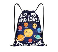 asbwuo Just A Boy Loves Planets Personalized Name Drawstring Backpack Lightweight Sports Gym Bag With Adjustable Shoulder Straps For Fitness Yoga Travel Soccer Volleyball Small
