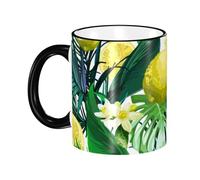 asbwuo Lemons Flowers and Tropical Leaves Coffee Mug with Handle Tea Cup Mug Drinking Cups Ceramic Reusable Funny Novelty Coffee Mugs Travel Cup Drinkware Accessories for Home Office Cups Gifts 11oz