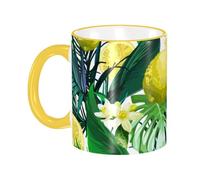 asbwuo Lemons Flowers and Tropical Leaves Coffee Mug with Handle Tea Cup Mug Drinking Cups Ceramic Reusable Funny Novelty Coffee Mugs Travel Cup Drinkware Accessories for Home Office Cups Gifts 11oz