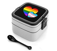 asbwuo LGBT Transgender Double Love Hearts Stackable Bento Box for Adults Double Layer Lunch Boxes Set with Spoon and Invisible Handle