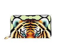 asbwuo Little Fat Tiger Head Print Leather Wallet for Men, Slim Bifold with Full-Print Design, Secure Zipper Closure, RFID Blocking