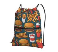asbwuo Lots of tasty food Printed drawstring sports backpack zippered drawstring backpack suitable for hiking and fitness