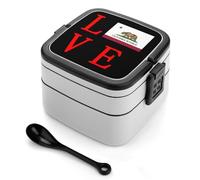 asbwuo Love California State Flag Stackable Bento Box for Adults Double Layer Lunch Boxes Set with Spoon and Invisible Handle
