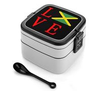 asbwuo Love Jamaican Flag Stackable Bento Box for Adults Double Layer Lunch Boxes Set with Spoon and Invisible Handle