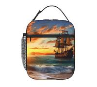 asbwuo Lunch Bag for Men Women Reusable Insulated Lunchbox Pirate Ship in The Sunset Lunch Tote Bag for Work Picnic