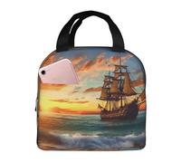 asbwuo Lunch Bag for Men Women Reusable Insulated Lunchbox Pirate Ship in The Sunset Lunch Tote Bag for Work Picnic