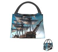 asbwuo Lunch Bag for Men Women Reusable Insulated Lunchbox Pirate Ship Lunch Tote Bag for Work Picnic