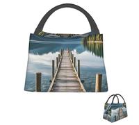 asbwuo Lunch Bag for Men Women Reusable Insulated Lunchbox Wood Jetty and Calm Lake Lunch Tote Bag for Work Picnic