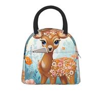 asbwuo Lunch Bag for Women Men Cartoon Deer Flower Insulated Lunch Box for Adult Reusable Lunch Tote Bag for Work Picnic Travel