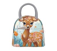 asbwuo Lunch Bag for Women Men Cartoon Deer Flower Insulated Lunch Box for Adult Reusable Lunch Tote Bag for Work Picnic Travel