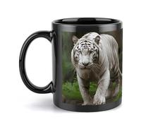 asbwuo Majestic White Bengal Tiger Mug Modern Ceramic Coffee Mugs Reusable Flat Bottom Large Coffee Cup Porcelain Travel Mug Tea Cups with Handle for Men Women Office Black