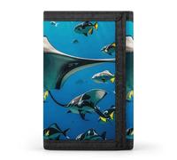 asbwuo Manta Ray and Fishes Slim Wallets for Men Money Clip Card Holder Wallet Men's Trifold Wallet and Coin Pocket