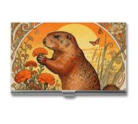 asbwuo Marmot Marigold Patch Business Card Holder Slim Metal Credit Card Case with Buckle Closure ID Cards Organizer for Men and Women Portable Business Cards Wallet for Pocket & Briefcase