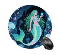 asbwuo Mermaid in The Mysterious Cave Round Mouse Pad, Cute Non-Slip Rubber Base Desk Mat, Funny Small Mousepad for Office & Gaming, Decorative Computer Accessories for Home Office Desk 7.8 Inch