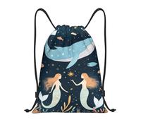 asbwuo Mermaids And Whale UnderseaDrawstring Backpack Lightweight Sports Gym Bag With Adjustable Shoulder Straps For Fitness Yoga Travel Soccer Volleyball Small