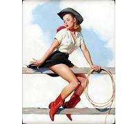 asbwuo Metal Vintage Tin Sign Cow Girl Pin Up Plaque Fridge Magnet Metal Tin Sign Pin up Girl Cafe Art Decor Bar Pub Nice Sig 6X8 inch