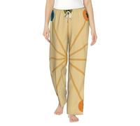 asbwuo Mid Century Modern Retro Women's High Stretch Sleep Pants, Soft Rayon Lounge Pants with Pockets White