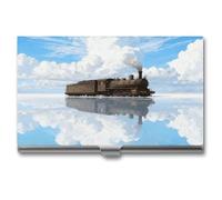 asbwuo Modern Train On The Salt Lake Business Card Holder Slim Metal Credit Card Case with Buckle Closure ID Cards Organizer for Men and Women Portable Business Cards Wallet for Pocket & Briefcase