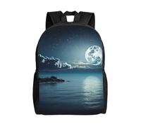 asbwuo Moon Ocean Landscape Cute Backpack Waterproof Lightweight Laptop Backpack Shoulder Bag Casual Daypack For Women Men